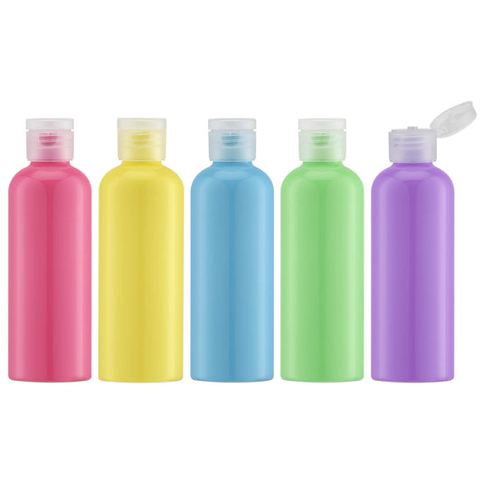 Toureal 100ml Travel Bottle for Toiletries (5 Pcs), Plastic Bottles with Lids, Empty Liquid Container (Multi-colored) Multi-colored