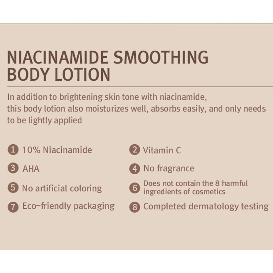 [MIZON] NIACINAMIDE SMOOTHING BODY LOTION (300ml) Korean Skincare - Body Lotion with 10% Niacinamide - AHA + Vitamin C + Hyaluronic Acid - Hydration & Gentle Exfoliation - Fragrance-Free