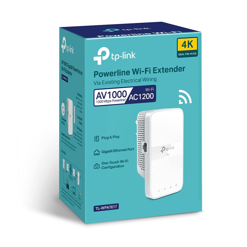 TP-Link AV1000 Gigabit Passthrough Powerline ac Wi-Fi Kit, Dual Band Speed Up to 1200 Mbps, Wi-Fi Extender/ Booster, Auto-Sync, No Configuration Required (TL-WPA7617) AV1000+WiFi AC1200