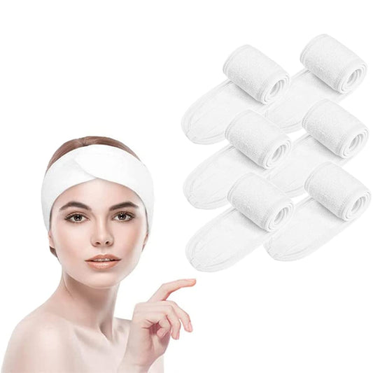 Bangshou 6 Pcs Spa Facial Headband,Makeup Head Wraps for Women,Adjustable Skincare Hair Band for Washing Face,Bath,Sport&Yoga Off-White