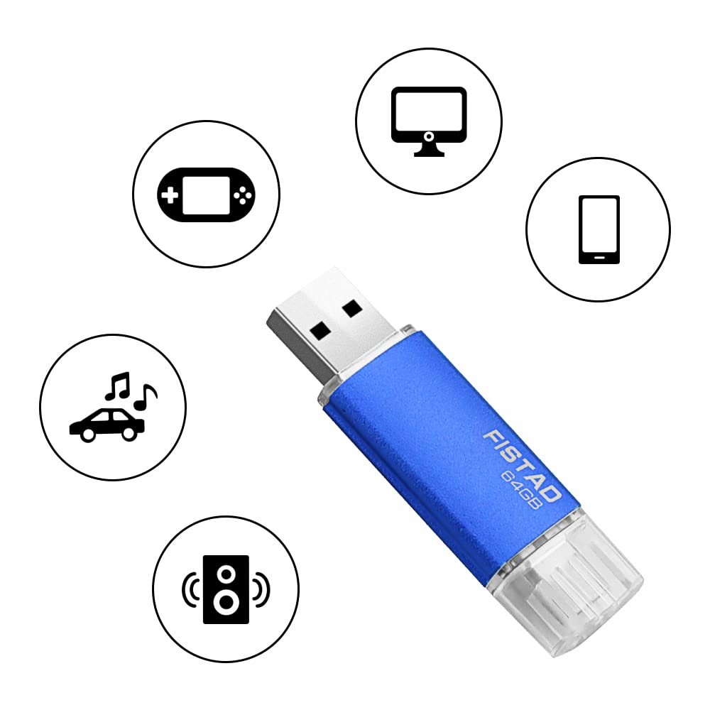 64GB USB Memory Stick USB 2.0 OTG Flash Drive Thumb Drive Pen Drive - Blue OTG-64GB-blue