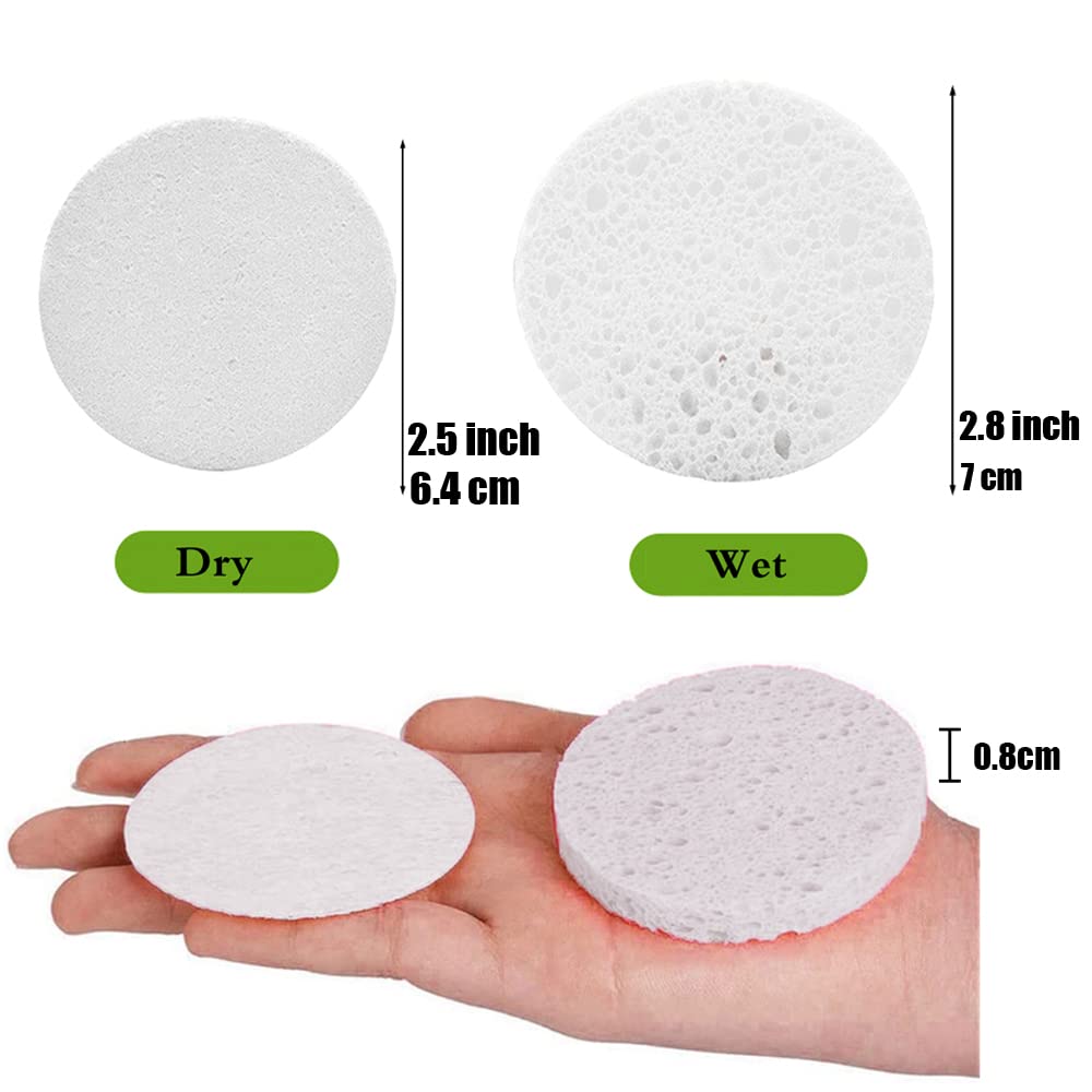 60 Count Facial Sponges Cleansing, White Compressed Face Sponges Cleansing Natural Wood Pulp Cotton Face Washing Sponge Cosmetic Sponges for Makeup Removal Exfoliating(2.5 Inch)