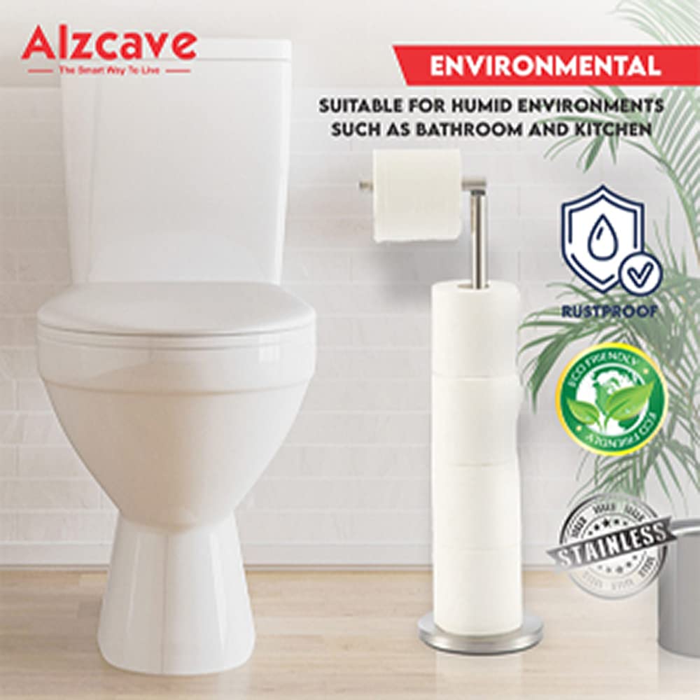 (Alzcave) 2 in 1 Graceful and Trendy - Toilet Roll Holder Free Standing - Stainless Steel Toilet Paper Holder - 5 Toilet Roll Storage Dispenser - Toilet Paper Stand Heavy Base