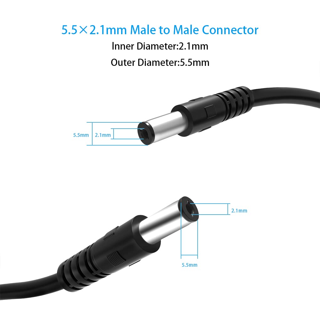 2-Pack Male to Male DC Extension Cord 5.5mm x 2.1mm,12v DC Power Extension Cable for Security Camera,Dvr Standalone,Car,CCTV IP Surveillance,5v 9v 24v 12 Volt Plug Supply Adapter 3FT 6FT