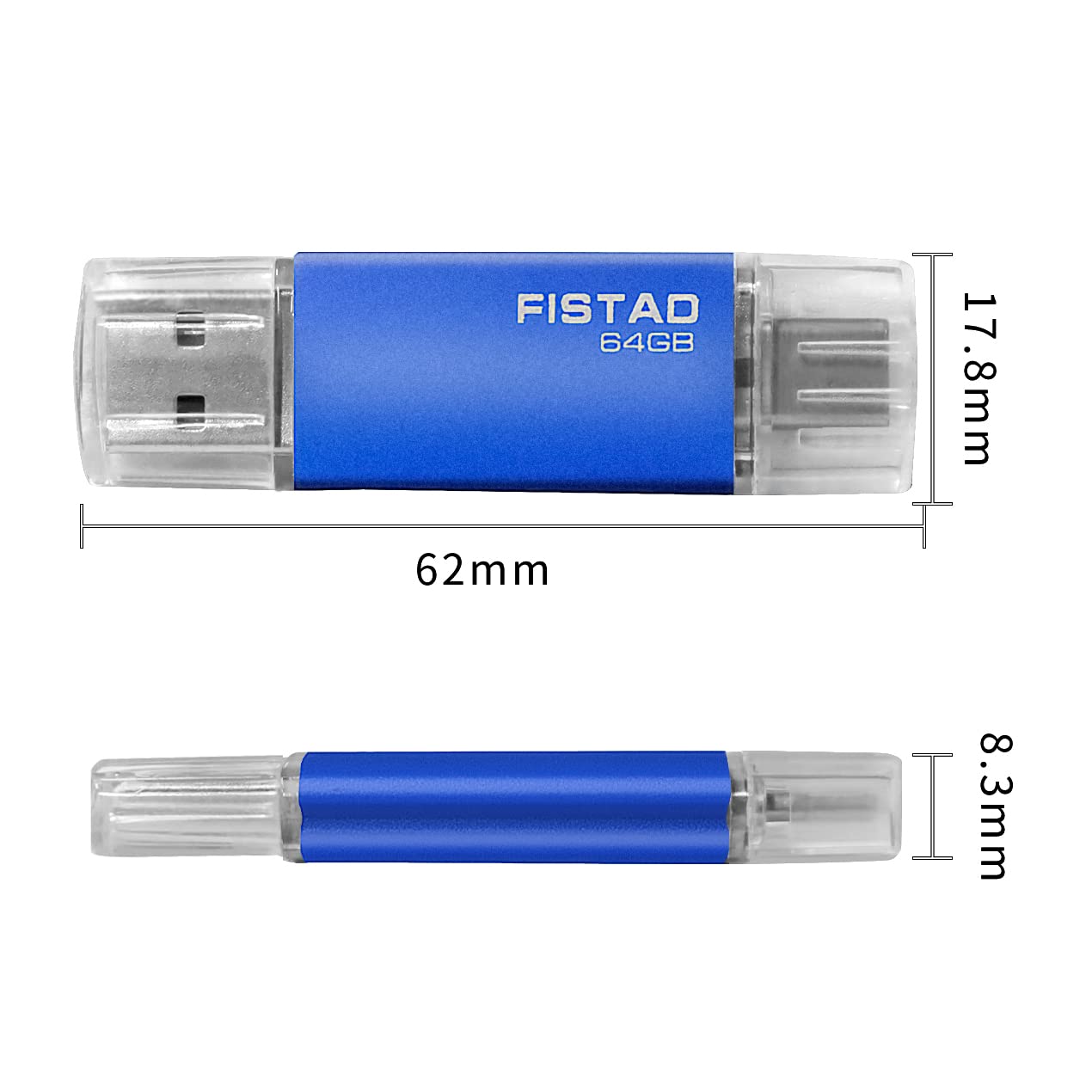 64GB USB Memory Stick USB 2.0 OTG Flash Drive Thumb Drive Pen Drive - Blue OTG-64GB-blue