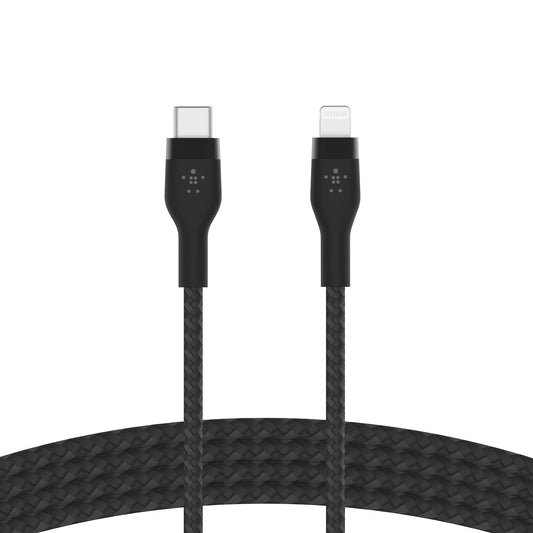 Belkin BoostCharge Pro Flex Braided USB Type C to Lightning Cable (1M/3.3FT), MFi Certified 20W Fast Charging PD Power Delivery for iPhone 14/14 Plus, 13, 12, Pro, Max, Mini, SE, iPad and More - Black 1M