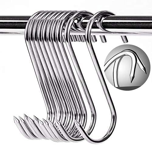 ARTOYS Meat Hooks for Smoking, 10 Pcs 4'' H 4mm S-Shape Sharp Hooks Stainless Steel for Hanging Deer,Beef,Fish,Cod,Bacon,BBQ,Grill,Hunting 4 inch 10-pack