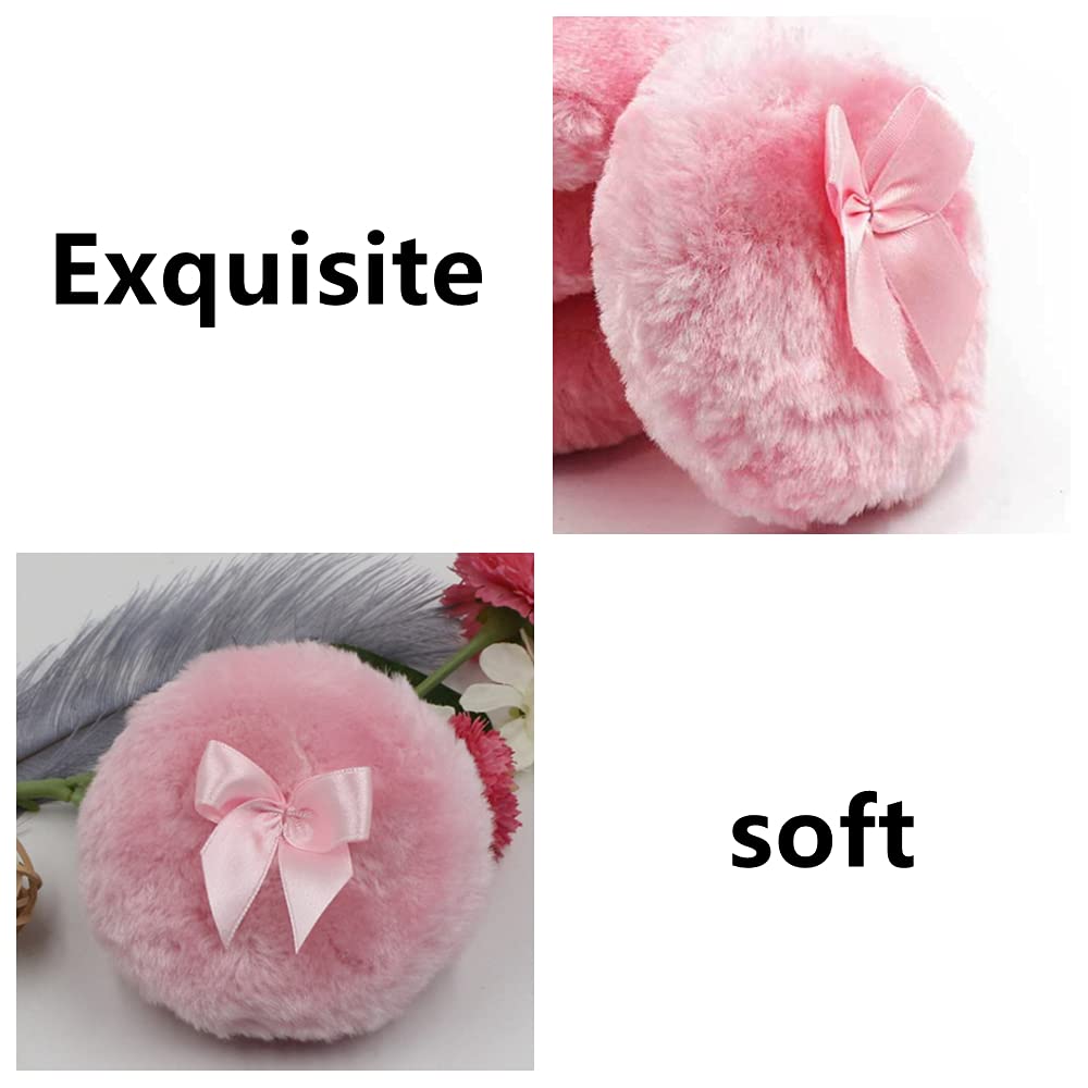 4 Pcs Fluffy Plush Powderpuff Soft Face Powder Puff Bowknot Dry Powder Puff for Face and Body Powder