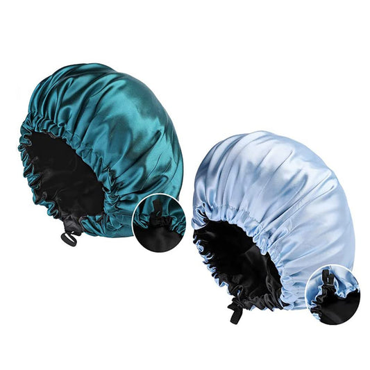 2 Pcs Satin Sleep Cap for Women Long Hair Silk Bonnet for Curly Hair Waterproof Satin Hair Cap for Sleeping Extra Large Double Layer Adjustable Satin Bonnet for Women Blue+green