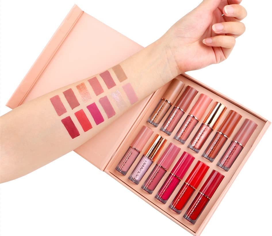 12 Colors Nude Liquid Lipstick Makeup Set Velvet Matte Long-Lasting Waterproof Non-Stick Cup Not Fade Pink Lip Gloss Red Lipstick Makeup Set Gift Kit For Women (Set A) Set A