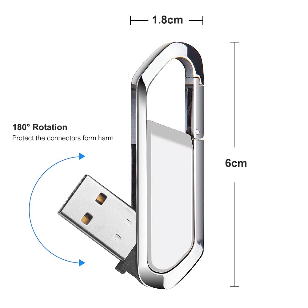 64GB USB Flash Drive Portable Metal Memory Stick with Keychain USB 2.0 Pen Drive Thumb Drive for External Data Storage, White 64GB