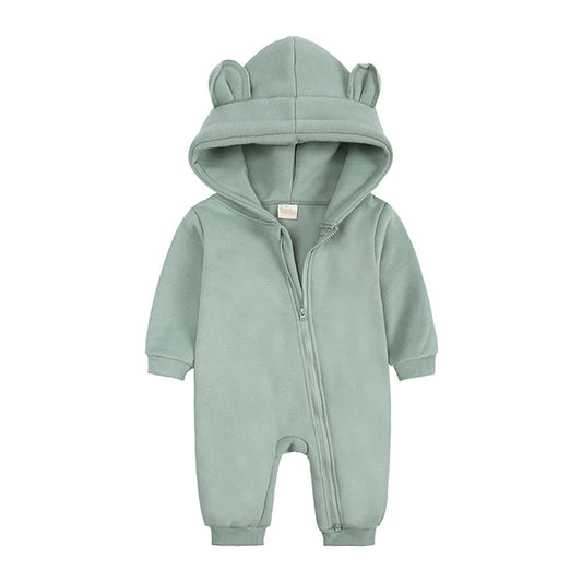 Alunsito Newborn Baby Boys Girls Romper One Piece Long Sleeves Bear Ear Hoodie Jumpsuit Infant Spring Fall Bodysuit 3-6 Months Green