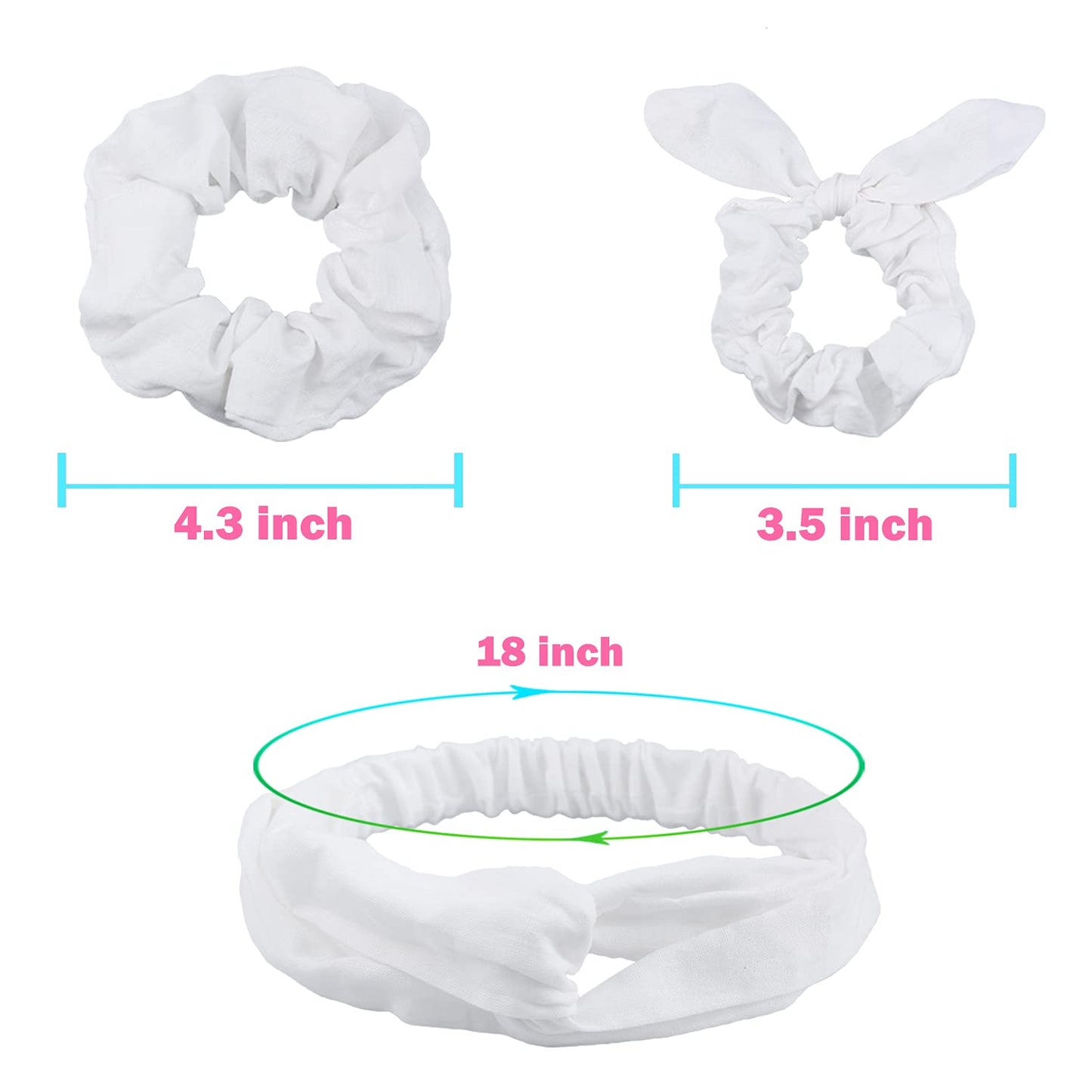 VENUSTE White Scrunchies for Tie Dye, DIY Cotton Bow Scrunchies, Headbands, 3 Kinds of Party Activities Hair Accessories for Girls and Women, 20 Pieces