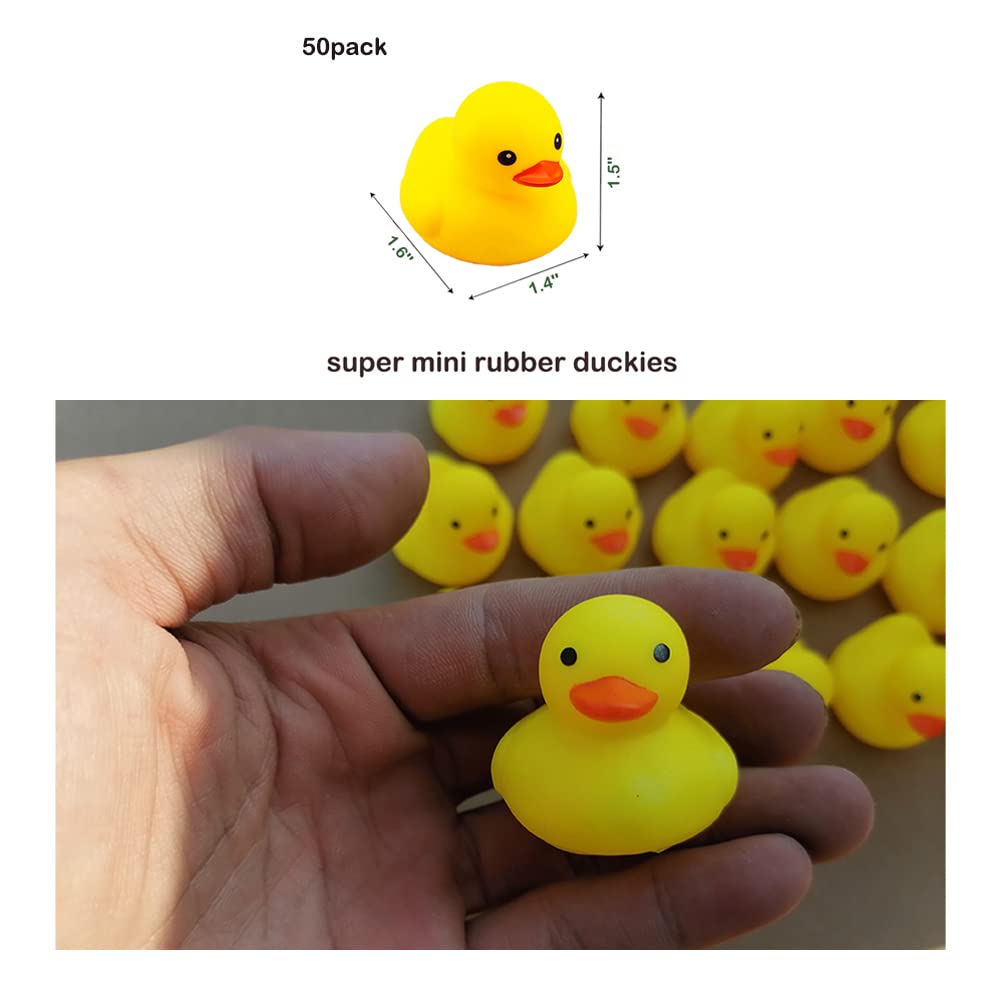 WAMSOLE 50PCS Super Mini Rubber Duck Bath Duck Toys for Toddlers Boys Girls,Squeak and Float Yellow Ducks in Bulk Baby Shower Duck Decorations Party Favors (1.6’’)