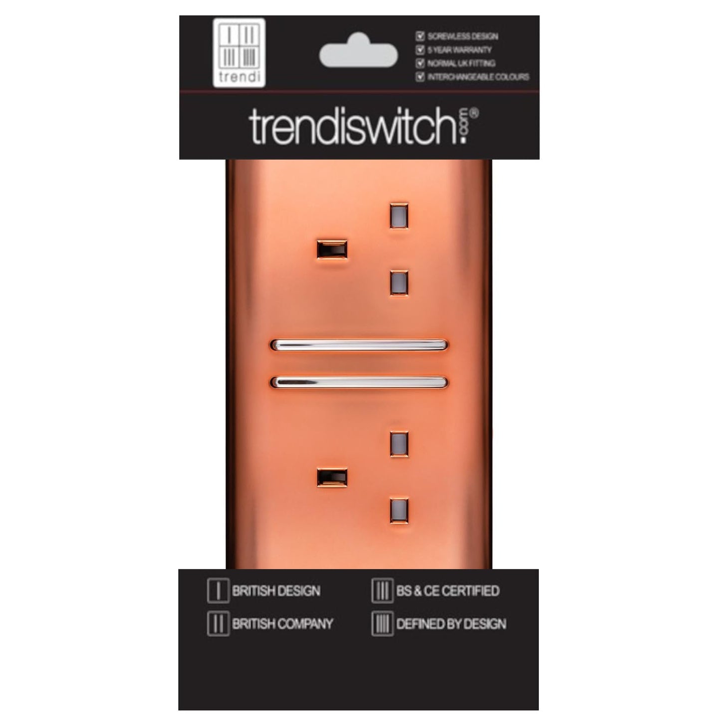 Trendi 2 Gang Artistic Modern Glossy 13 Amp Switched Tactile Plug Socket Copper