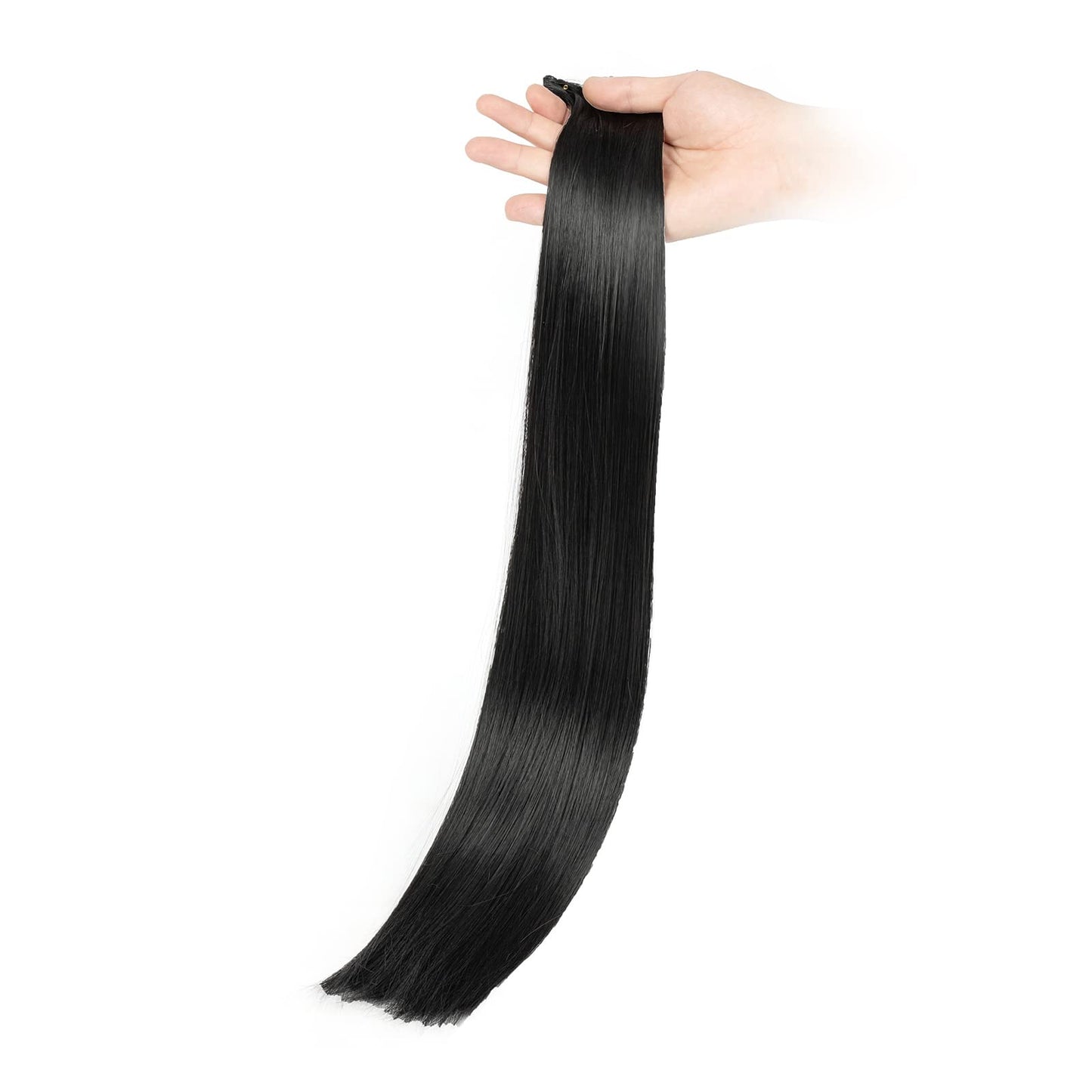 22" Long Straight Clip in Hair Extensions, 180 Gram 12PCS Hair Extensions Synthetic Fiber Full Head Natural Black Clip on Double Weft Hairpieces for Women 180g-22inch-straight #1B Natural Black