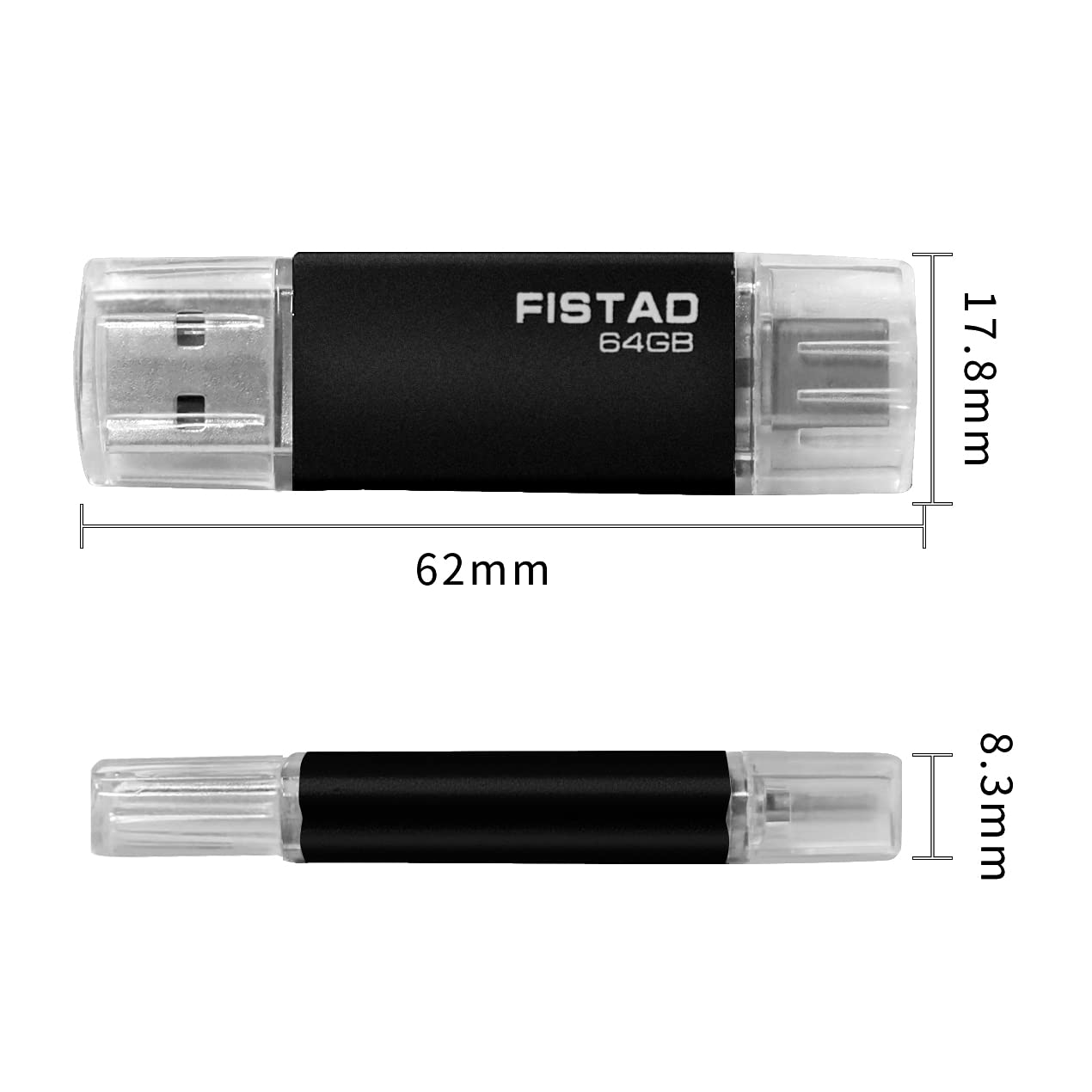 64GB USB Memory Stick USB 2.0 OTG Flash Drive Thumb Drive Pen Drive - Black OTG-64GB-black