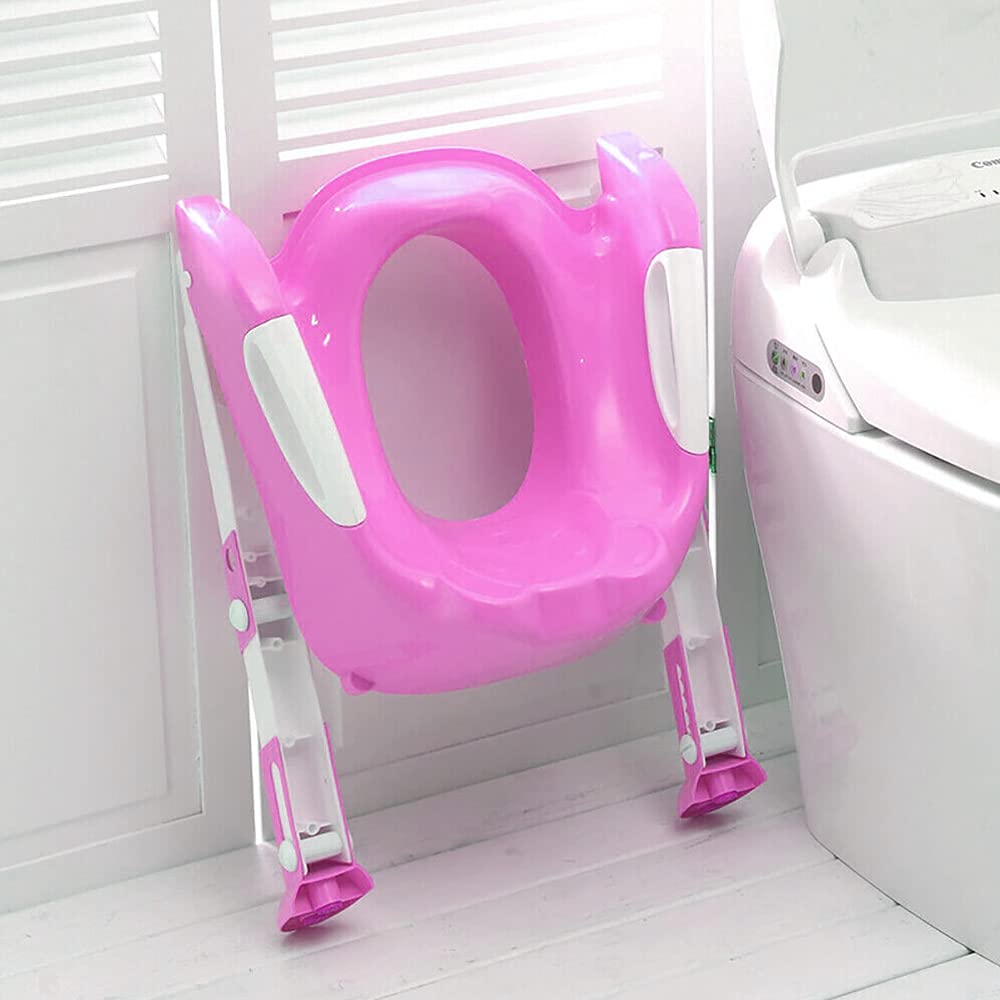 ZENO Potty Training Toilet Seat | Toddler Toilet Seat | Potty Training Seat | Toilet Steps for Toddlers | Kids Toilet Seat | Toilet Training Seats | Non Slip & Comfortable | Foldable Design | Pink