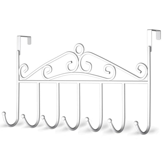 WENLION Over The Door Hook, Over Door Hanger for Coat, Towel, Bag, Robe - 7 Hooks (White) White