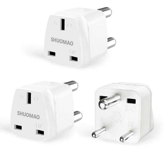 3-Pack UK to India Plug Adapter,SHUOMAO UK to 3 Pin Indian/Pakistan/Sri Lanka Plug Adaptor,UK Travel Power Adapter Converter Plug,for Indian,Pakistan,Sri Lanka,Burma,Maldives and More(Type D)