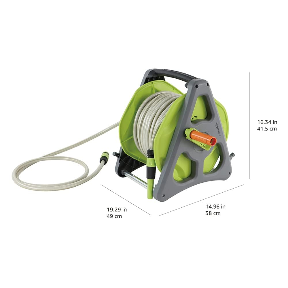 Amazon Basics Wall Mounted Hose Reel with Hose, 30 m, Light Green, Grey