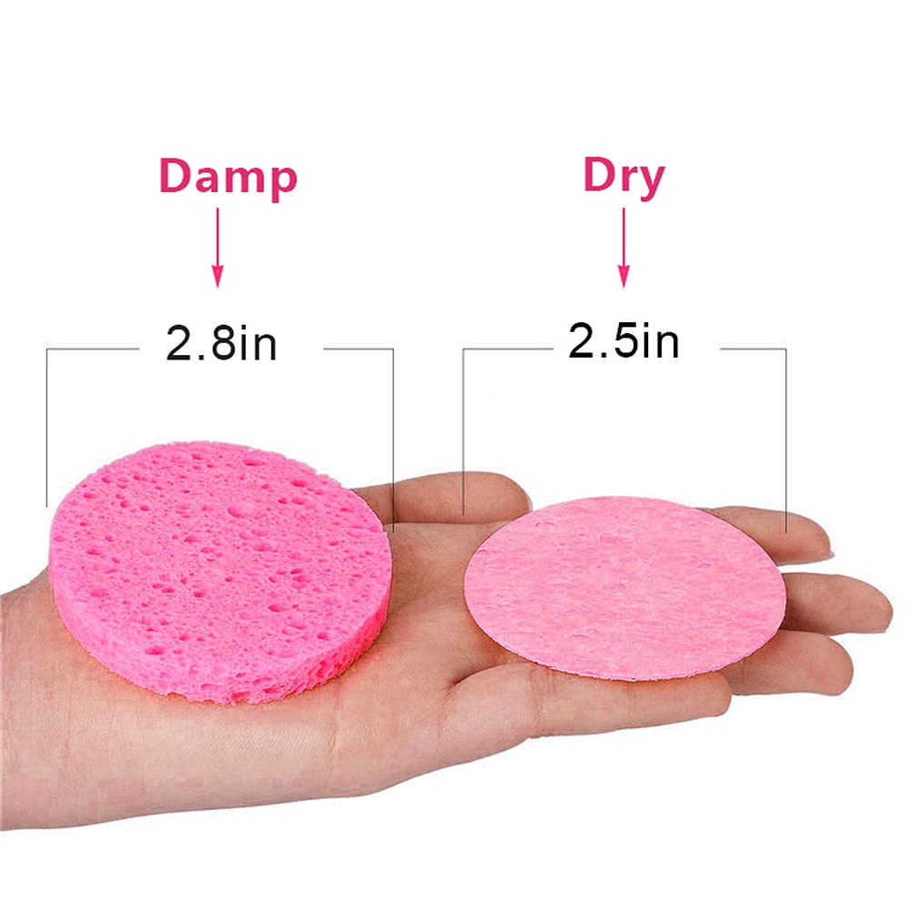 60 Pcs Compressed Facial Sponge, 60mm/2.4 Inch Natural Wood Pulp Cotton Facial Washing Sponge for Facial Cleansing, Exfoliating Mask, Makeup Removal(Round, Pink+White) (Pink)