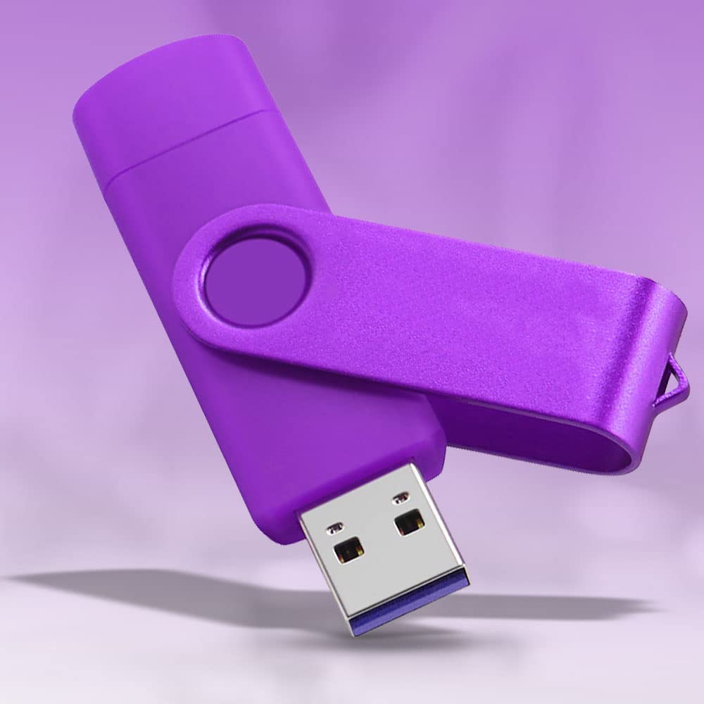 Vixelle 16GB High Speed USB 3.0 Type-C Flash Drive with Lanyard - 360° Swivel Pen Drive with Keychain Loop - 2in1 Dual USB C Memory Stick - 16GB USB Stick for Smartphone, Tablet & Computer - Purple