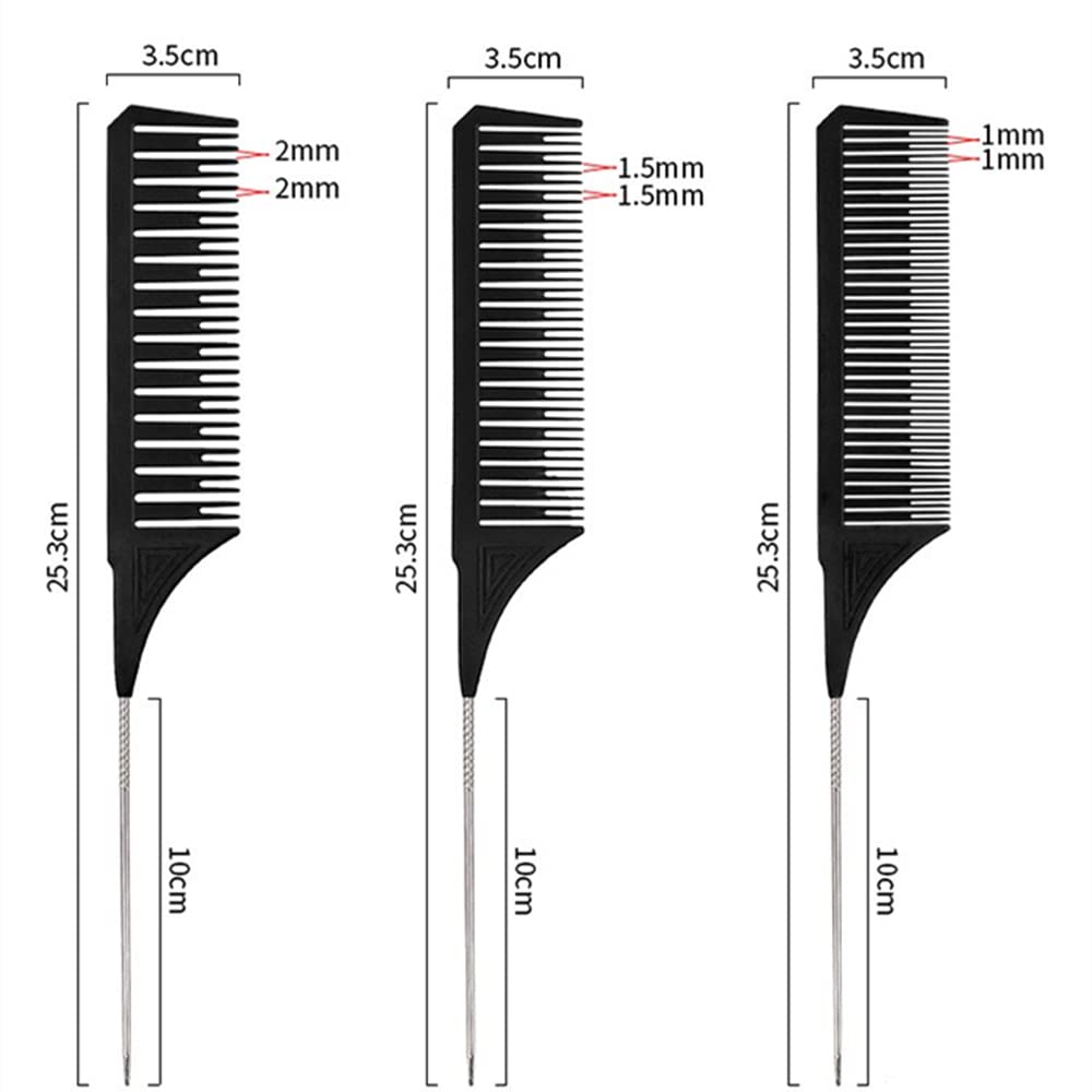 3Pcs Highlighting Combs Set Different Sizes Weaving Hair Combs Professional Rat Tail Combs Teasing Combs for Women Men Hair Styling Hair Salon