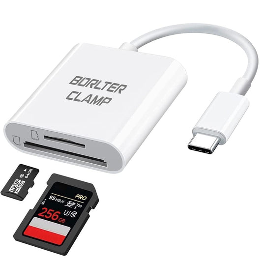 USB C to SD Card Reader, BorlterClamp Type C to SD/Micro SD Memory Card Reader Adapter Compatible with MacBook, Laptops, Tablets, Smartphones (White) Standard SD TF Port