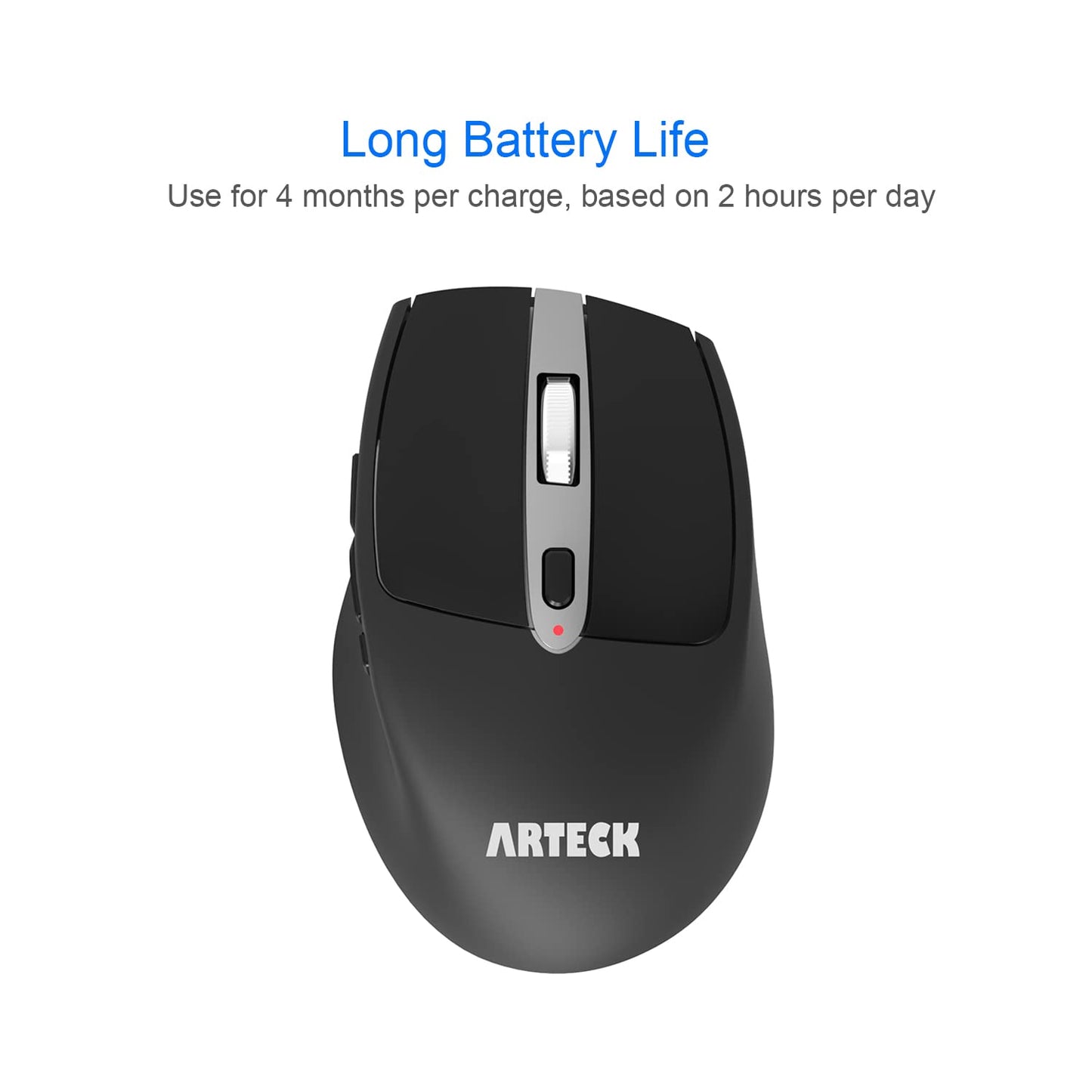 Arteck 2.4G Wireless Mouse with Nano USB Receiver Ergonomic Design Silent Clicking with Side Switch Buttons for Computer/Desktop/PC/Laptop and Windows 10/8/7 Build in Rechargeable Battery Black