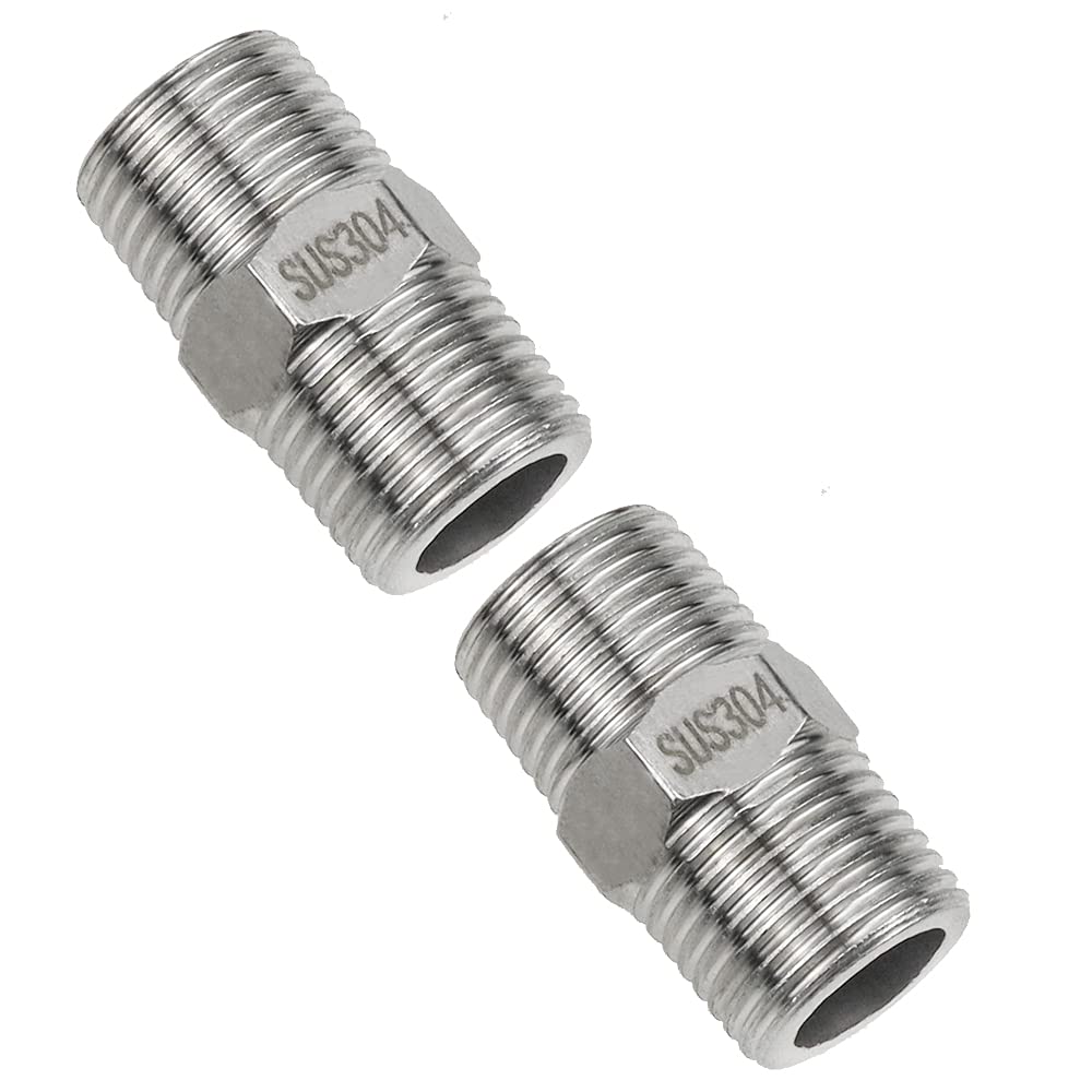 YPLonon 1/2 '' Thread Pipe Shower Hose Connector 4 Pack Male to Male Screwed Nipple BSP Threaded Fittings for Kitchen Bathroom Garden Extra Long Hose Extension - Silver