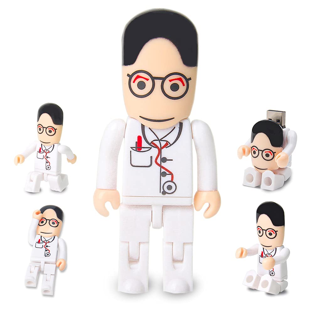 USB Flash Drive 64GB Cartoon Doctor Model USB Drives USB 2.0 Memory Stick Thumb Drive for External Data Storage, White 64GB white doctor model