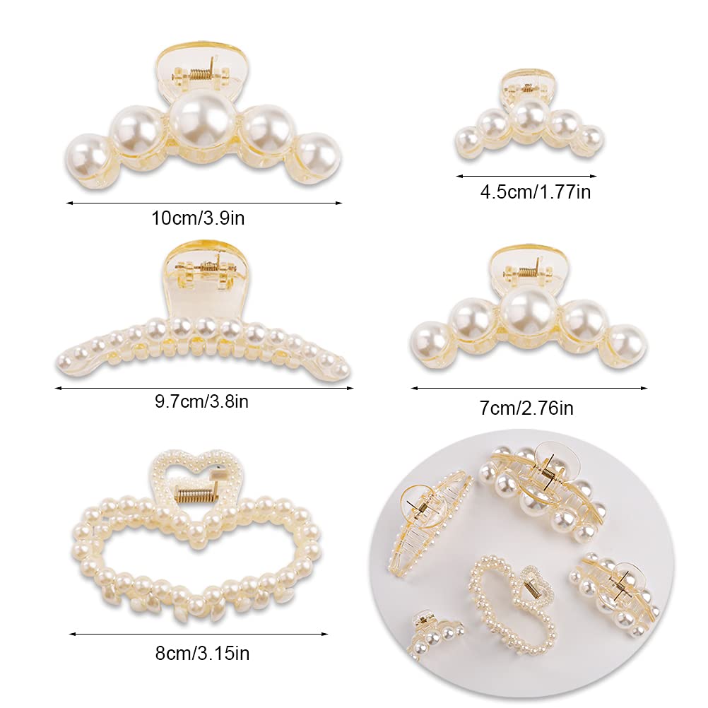 5Pcs Pearl Hair Clip,Plastic Women Hair Claw Clips Non-Slip Strong Pearl Hair Clips for Women Thick Fine Hair