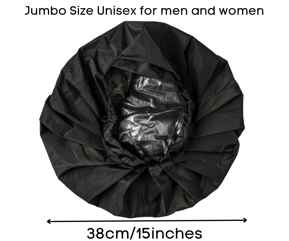 TTAT Shower Cap Jumbo Size for Men & Women With Afro, Long Dreadlocks, Locs, Box Braids, Voluminous & Long Hair, Waterproof, Washable, Reusable & Adjustable Black