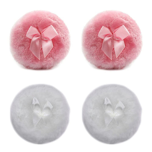 4 Pcs Fluffy Plush Powderpuff Soft Face Powder Puff Bowknot Dry Powder Puff for Face and Body Powder