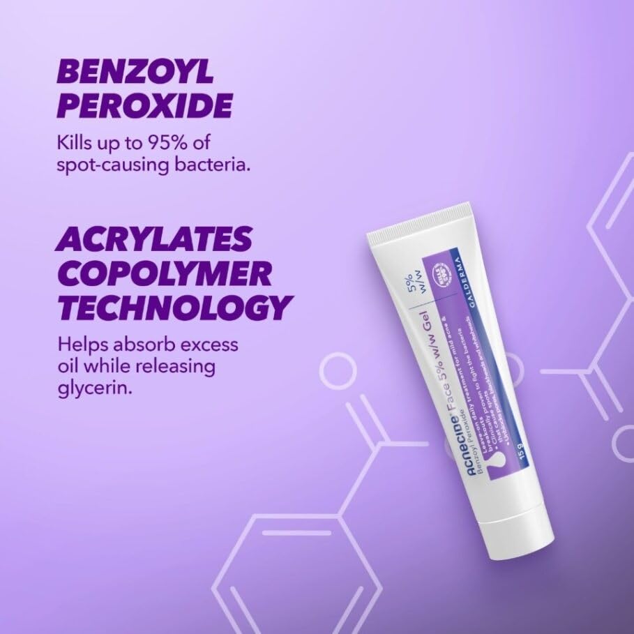 Acnecide + Purifide Leave-On Skincare Set, with Acnecide Face Gel For Acne Treatment & Spot Treatment with 5% Benzoyl Peroxide (15g) & Purifide SPF 30 Moisturiser (50ml)