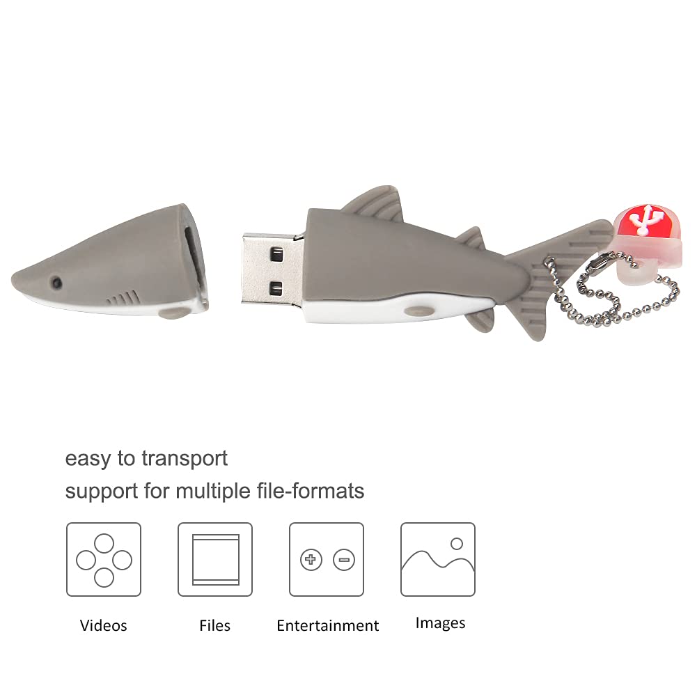 USB Flash Drives 32G, USB Pen Drive Waterproof USB Stick, Gift for Students Girls Girls（Shark，32GB） 32GB Shark