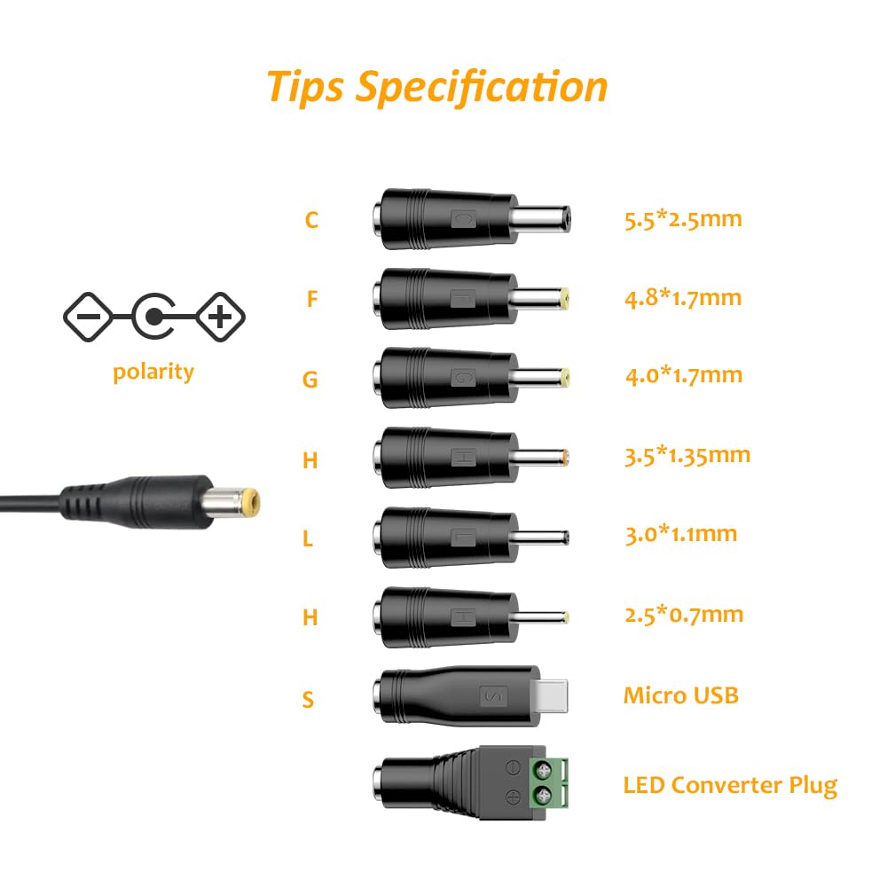 Zolt 12W Universal Power Adapter 3V 4.5V 5V 6V 7.5V 9V 12V Power Supply AC DC Adaptor for Household Electronics, 1000mA Max.