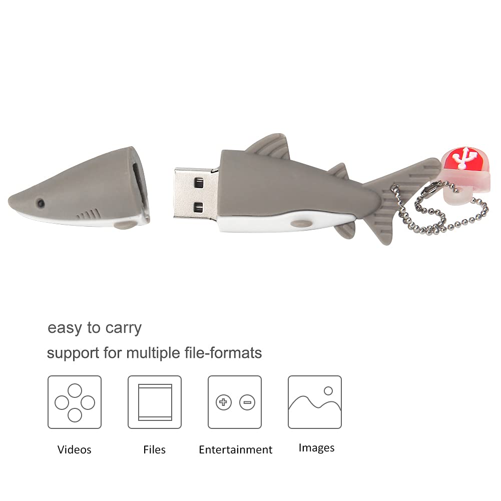 USB Flash Drive 32GB Cute Grey Shark Shaped USB Drive USB 2.0 Memory Stick Thumb Drives for External Data Storage 32GB grey shark model