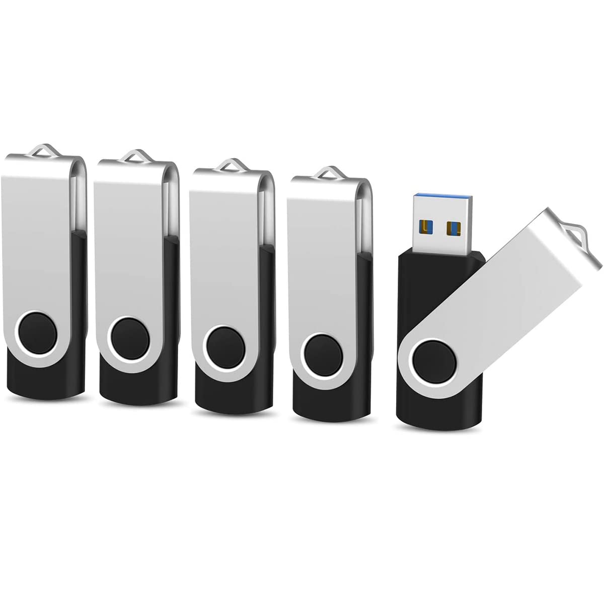 32GB USB 3.0 Flash Drive 5 Pack, KOOTION USB 3.0 Memory Stick with LED Indicator Swivel Thumb Drives Bulk U Disk 32GB Pendrive Jump Drive Zip Drive for Data Storage (32GB, 5 Pack, Black)