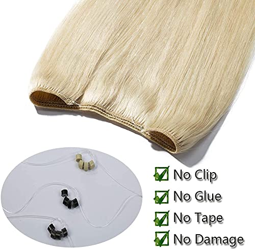 Wire In Hair Extensions One Piece 18inch #60 Platinum Blonde 100% Real Remy Human Hair Natural Invisible 18 Inch