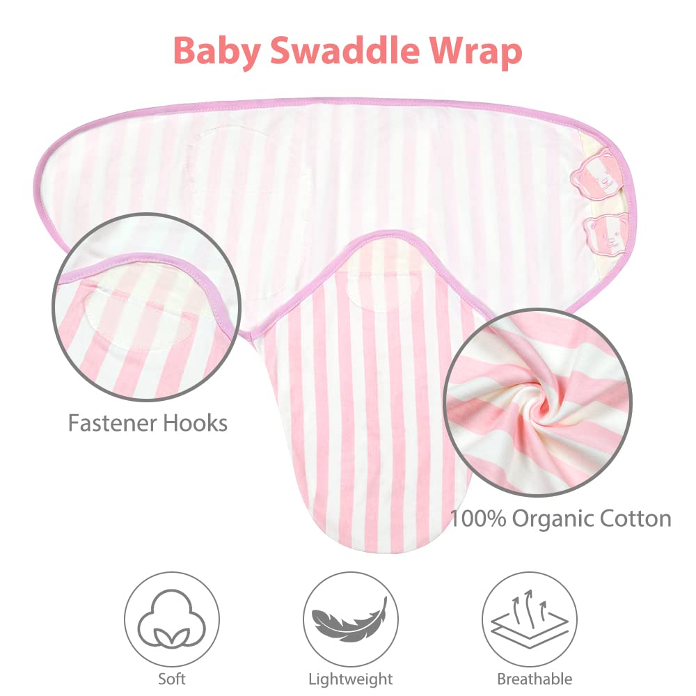 Vicloon Baby Swaddle Wrap, 2Pcs Swaddle Blankets, Newborn Swaddle Blanket Wrap, Organic Cotton Baby Blanket Wrap for Baby 4-6 Months 14-18lbs Pink