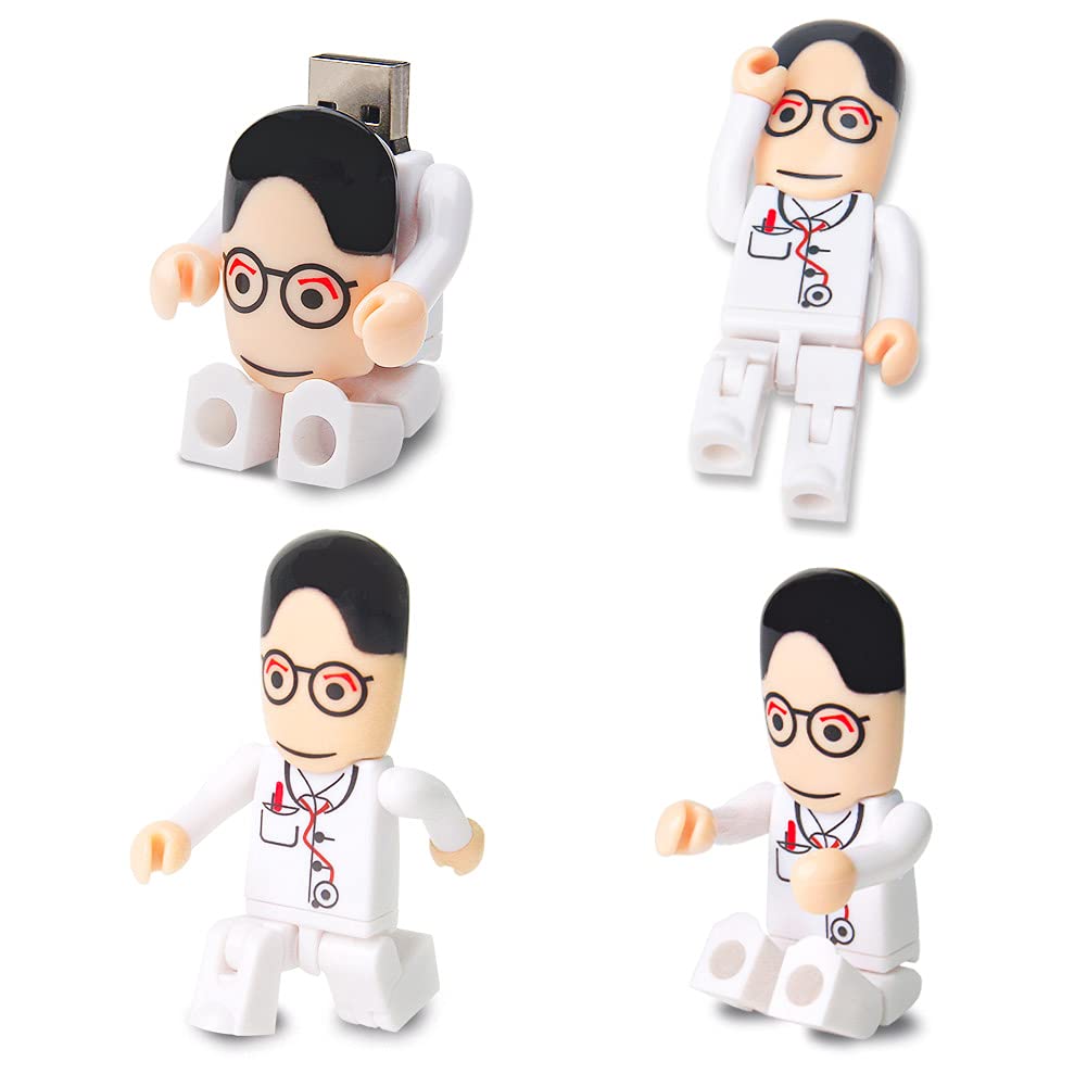 USB Flash Drive 64GB Cartoon Doctor Model USB Drives USB 2.0 Memory Stick Thumb Drive for External Data Storage, White 64GB white doctor model