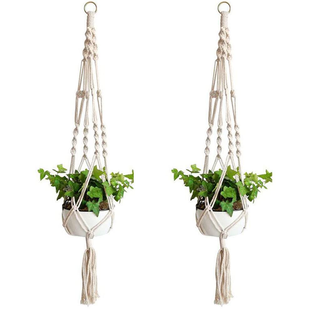 2 Pack Macrame Plant Hangers, Basket Cotton Rope Hanging Planter Holder Wall Flower Pots Hanger for Indoor Outdoor Garden Balcony Ceiling Household Decoration 105CM