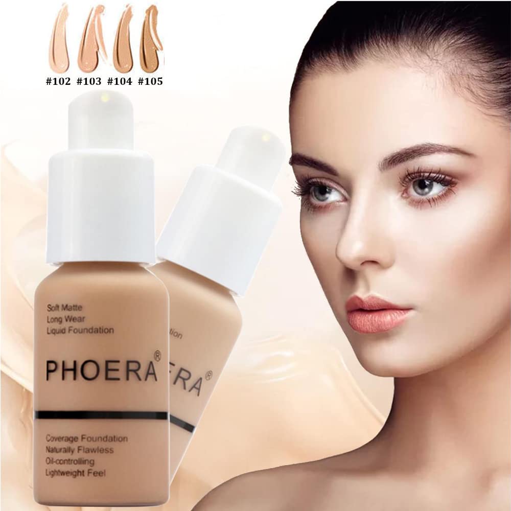 5PCS Liquid Foundation Set Matte Liquid Full Coverage Foundation with Face Primer Foundation Brush Makeup Sponge Makeup Set (#102) 1 count (Pack of 1) #102