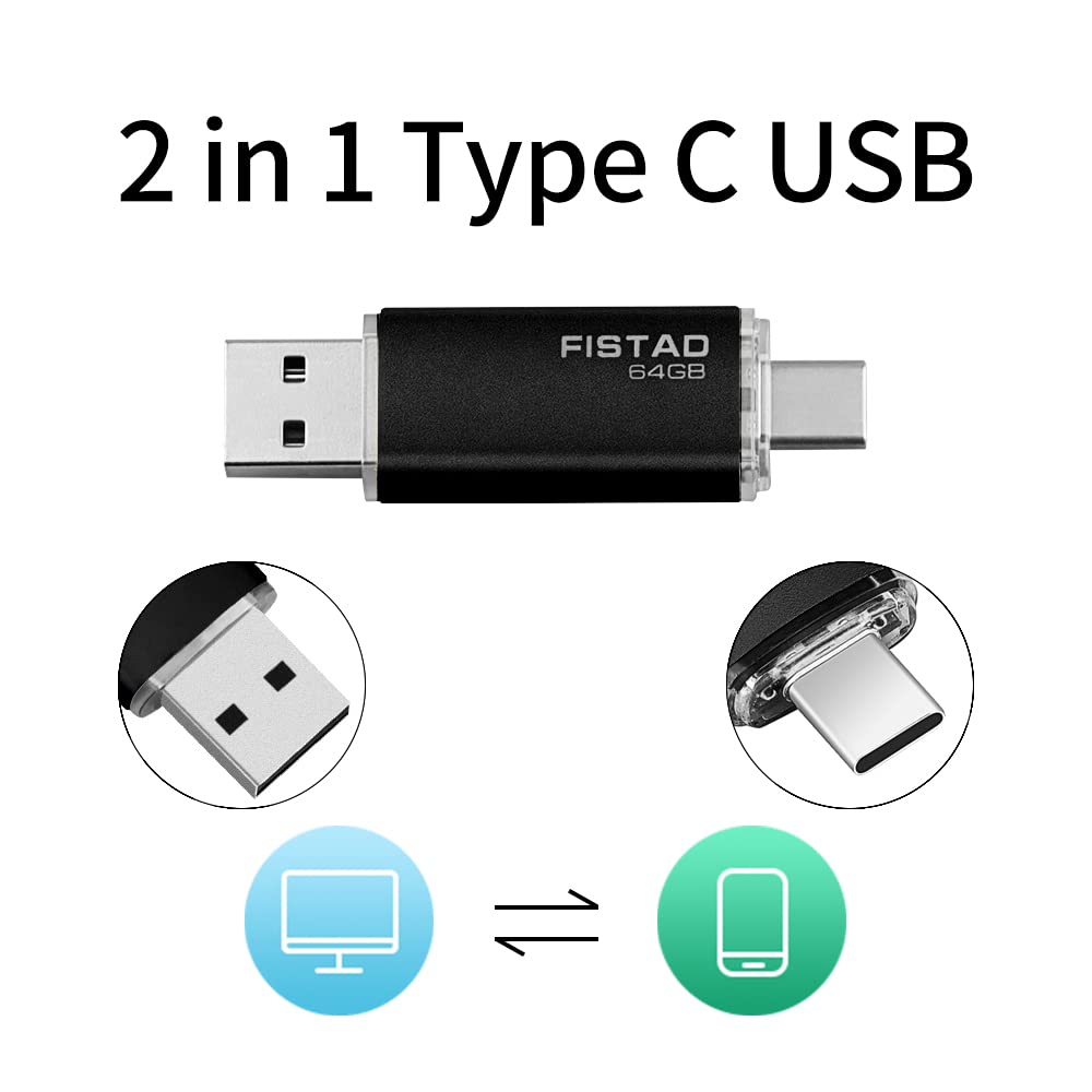 64GB USB Memory Stick USB 2.0 OTG Flash Drive Thumb Drive Pen Drive - Black OTG-64GB-black