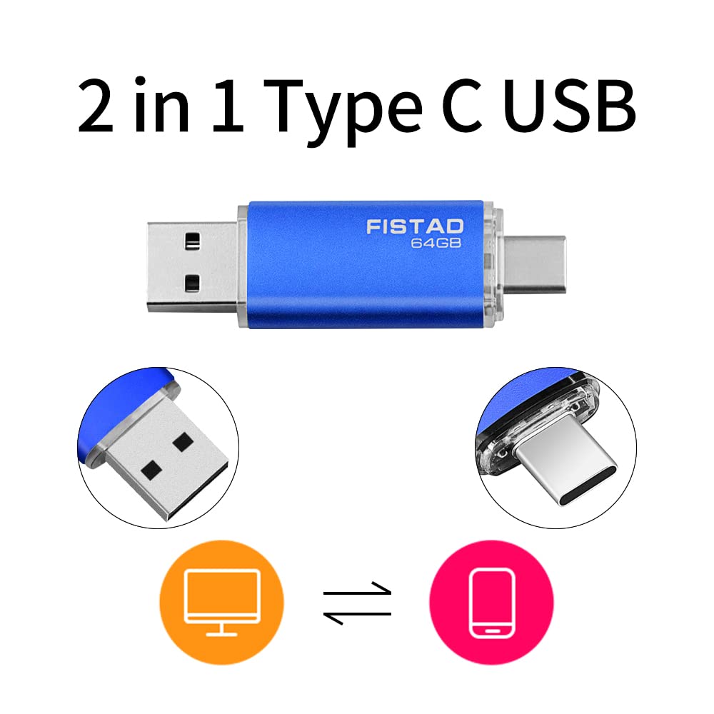 64GB USB Memory Stick USB 2.0 OTG Flash Drive Thumb Drive Pen Drive - Blue OTG-64GB-blue