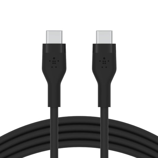 Belkin BoostCharge Flex silicone USB C charger cable, USB-IF certified USB type C to USB type C charging cable for iPhone 16, 15, Galaxy S24, S23, iPad, MacBook, Note, Pixel and more - 2m, black