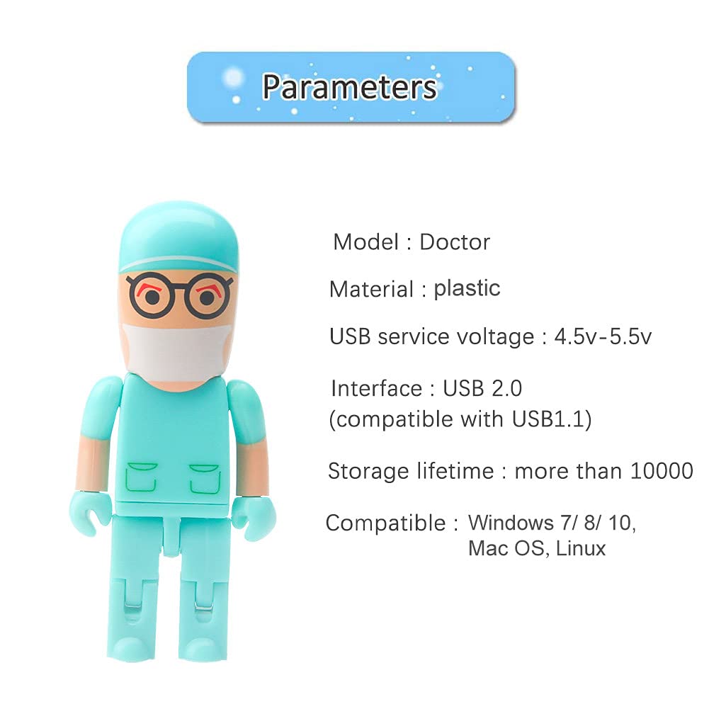 USB Flash Drive 32GB Cartoon Doctor Model USB Drives USB 2.0 Memory Stick Thumb Drive for External Data Storage, Green 32GB green doctor model