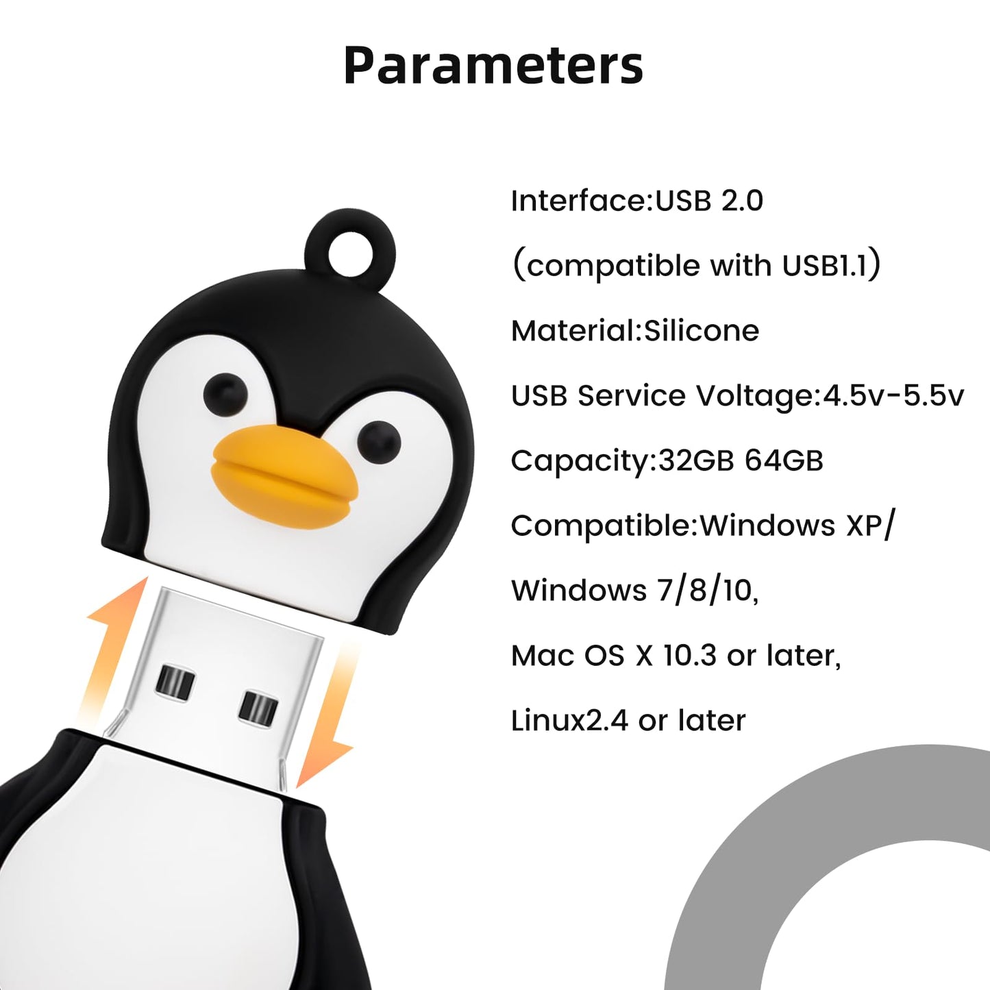 64GB USB Flash Drive Cute Penguin-Shaped, BorlterClamp Cute Memory Stick USB Drive Thumb Drive for External Data Storage 64GB